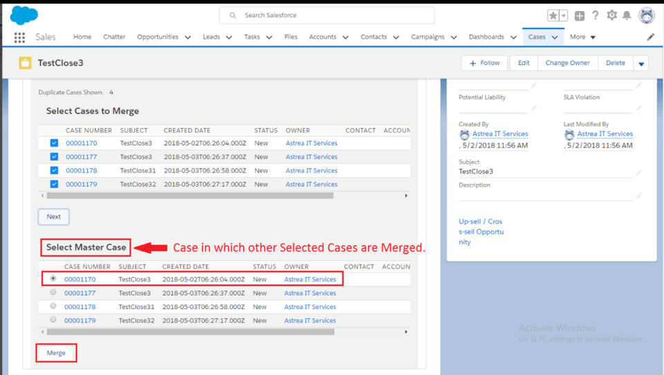 screenshot of Astrea Case Merge